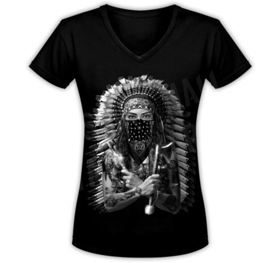 Lady Warrior V-Neck Graphic Tee-T Shirt Mall LLC